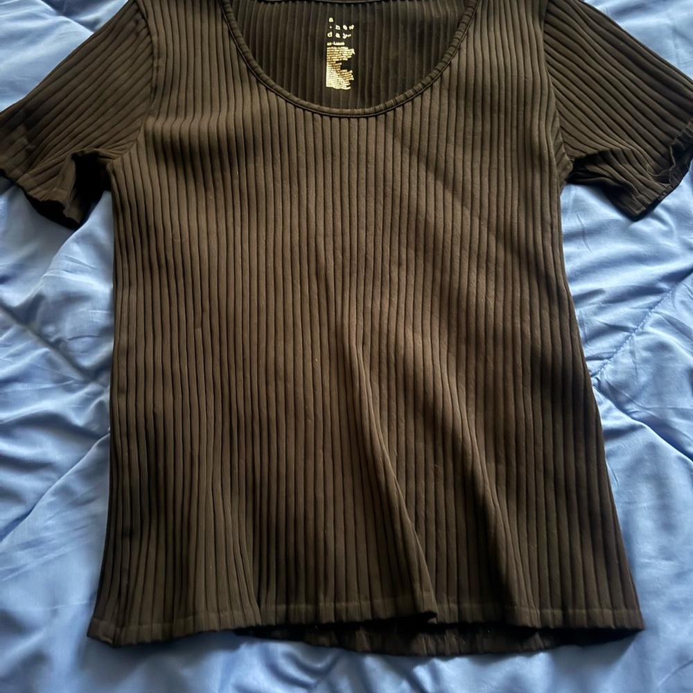 a new day black Ribbed Short Sleeve Top